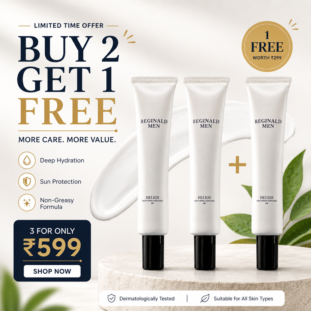 Buy 2 get 1 free - 50 ML Moisturising Sunscreen - SPF 50 PA++++ With 11 Actives For Men